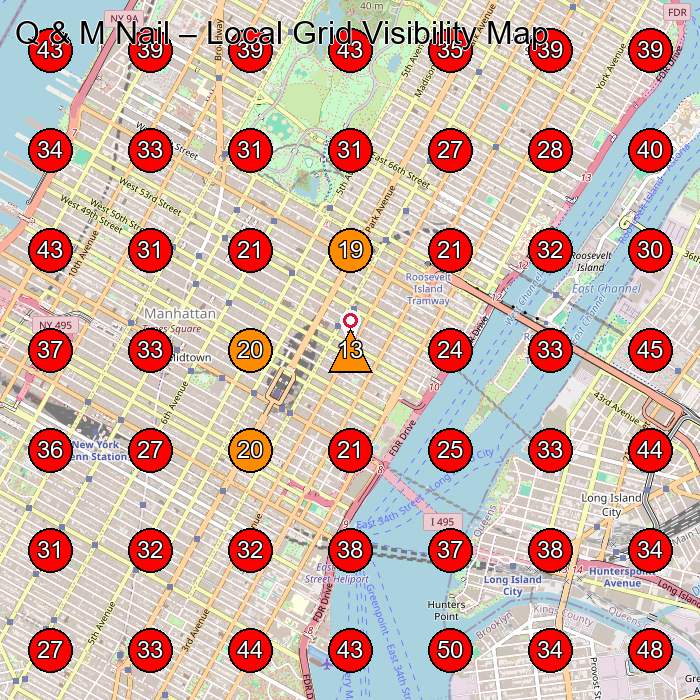 Q & M Nail GeoGrid visibility map for Nail Salon in E 56th St
